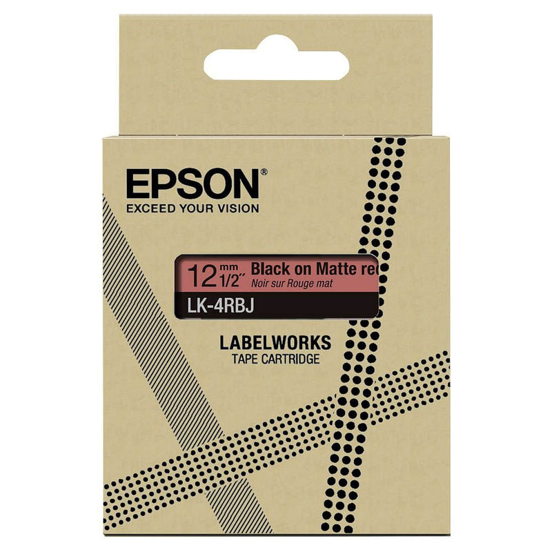 Epson LK-4RBJ Black on Matte Red Tape Cartridge 12mm - C53S672071 - UK BUSINESS SUPPLIES