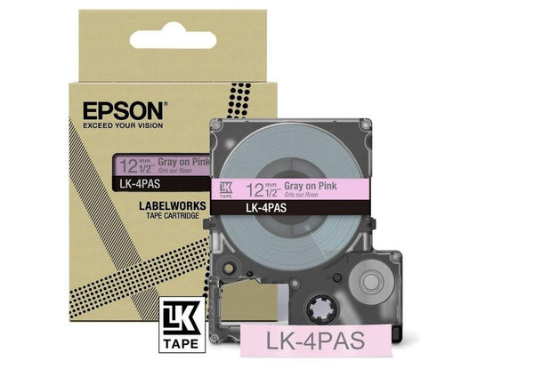 Epson LK-4PAS Gray on Soft Pink Tape Cartridge 12mm - C53S672103 - UK BUSINESS SUPPLIES