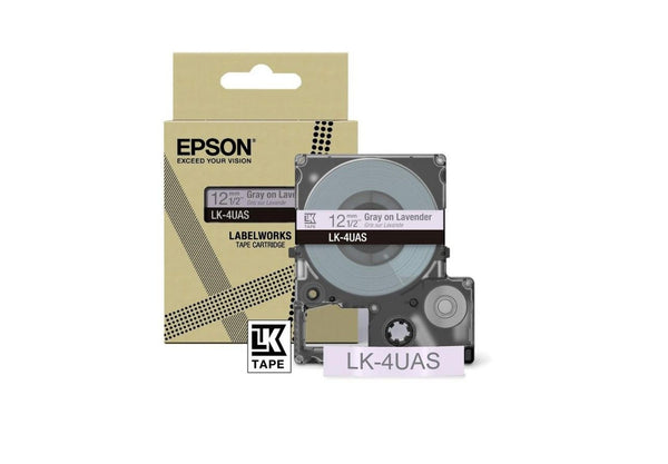 Epson LK-4UAS Gray on Soft Purple Tape Cartridge 12mm - C53S672107 - UK BUSINESS SUPPLIES