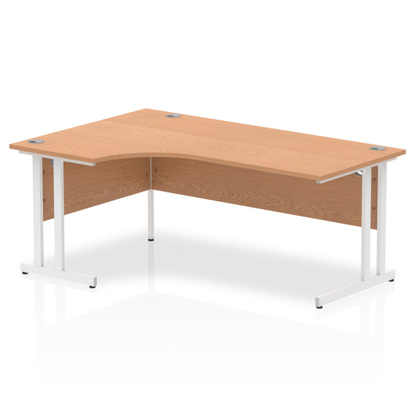 Impulse Contract Left Hand Crescent Cantilever Desk W1800 x D1200 x H730mm Oak Finish/White Frame - I002846 - UK BUSINESS SUPPLIES