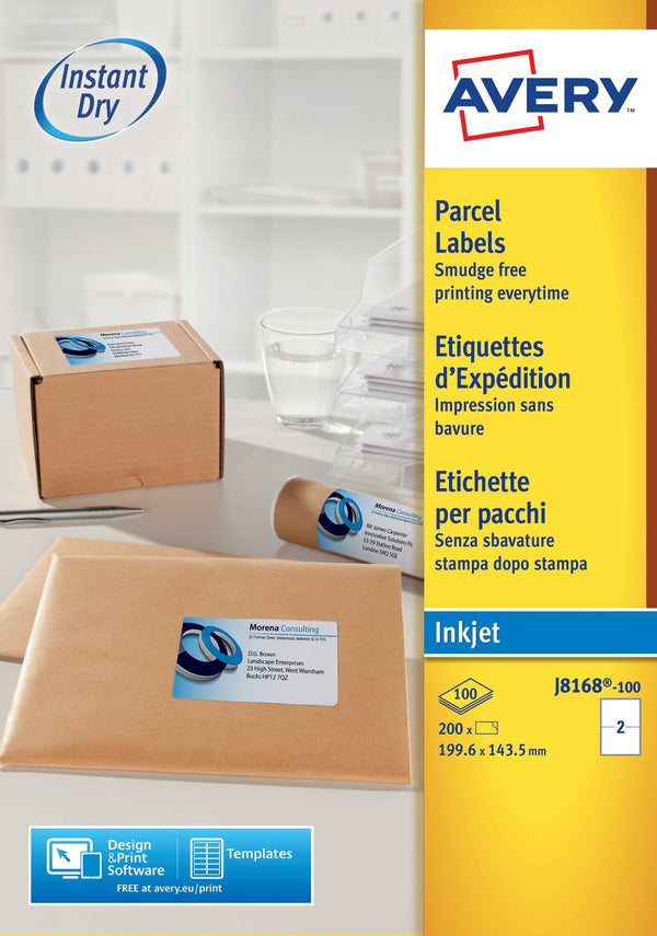 Avery Inkjet Address Label 200x143.5mm 2 Per A4 Sheet White (Pack 200 Labels) J8168-100 - UK BUSINESS SUPPLIES