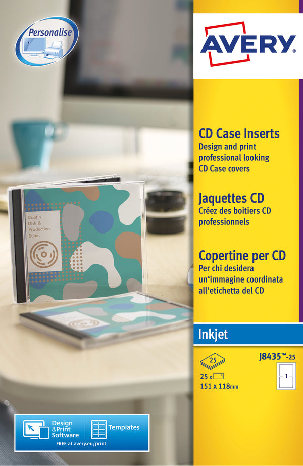 Avery Inkjet CD Case Insert (Pack 25 Inserts) J8435-25 - UK BUSINESS SUPPLIES