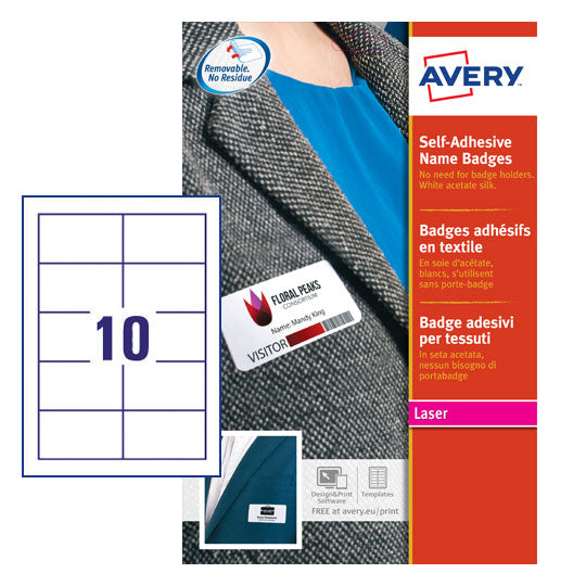 Avery Self-Adhesive Name Badge 80x50mm White/Blue (Pack 200) L4787-20 - UK BUSINESS SUPPLIES