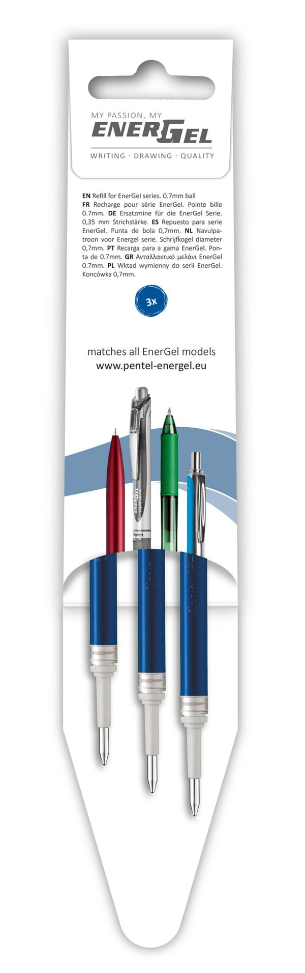 Pentel Refill for Pentel EnerGel Pen 0.7mm Blue 3 Refills Per Wallet (Pack 12) LR7-3C - UK BUSINESS SUPPLIES