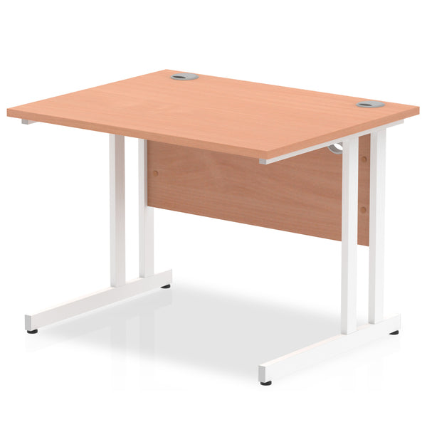 Impulse 1000 x 800mm Straight Desk Beech Top White Cantilever Leg MI001673 - UK BUSINESS SUPPLIES