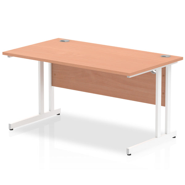 Impulse 1400 x 800mm Straight Desk Beech Top White Cantilever Leg MI001675 - UK BUSINESS SUPPLIES