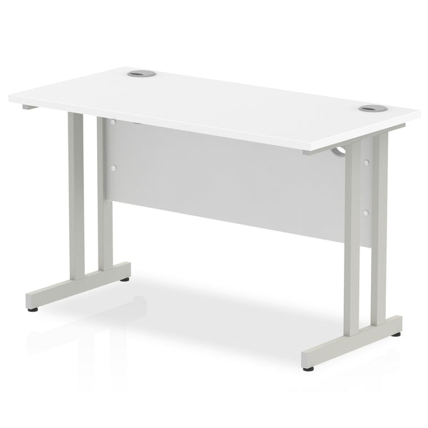 Impulse 1200 x 600mm Straight Desk White Top Silver Cantilever Leg MI002196 - UK BUSINESS SUPPLIES