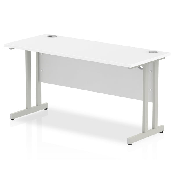 Impulse 1400 x 600mm Straight Desk White Top Silver Cantilever Leg MI002197 - UK BUSINESS SUPPLIES
