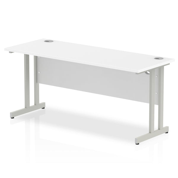 Impulse 1600 x 600mm Straight Desk White Top Silver Cantilever Leg MI002198 - UK BUSINESS SUPPLIES