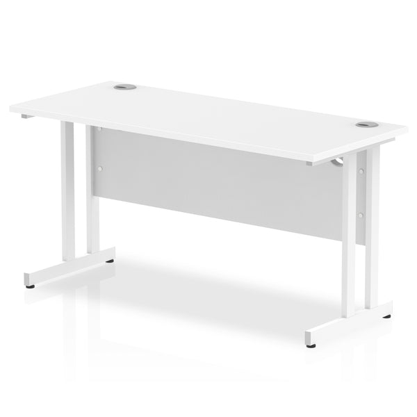 Impulse 1400 x 600mm Straight Desk White Top White Cantilever Leg MI002202 - UK BUSINESS SUPPLIES