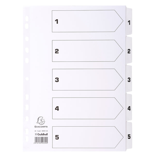 Exacompta Index 1-5 A4 160gsm Card White with White Mylar Tabs - MWD1-5Z - UK BUSINESS SUPPLIES