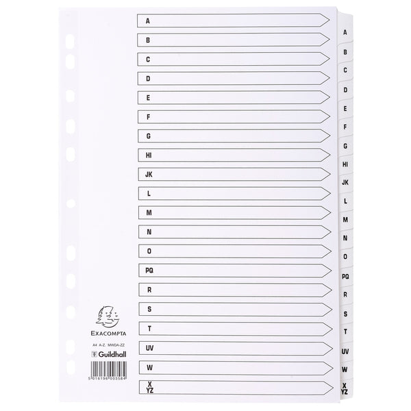 Exacompta Index A-Z A4 160gsm Card White with White Mylar Tabs - MWDA-ZZ - UK BUSINESS SUPPLIES