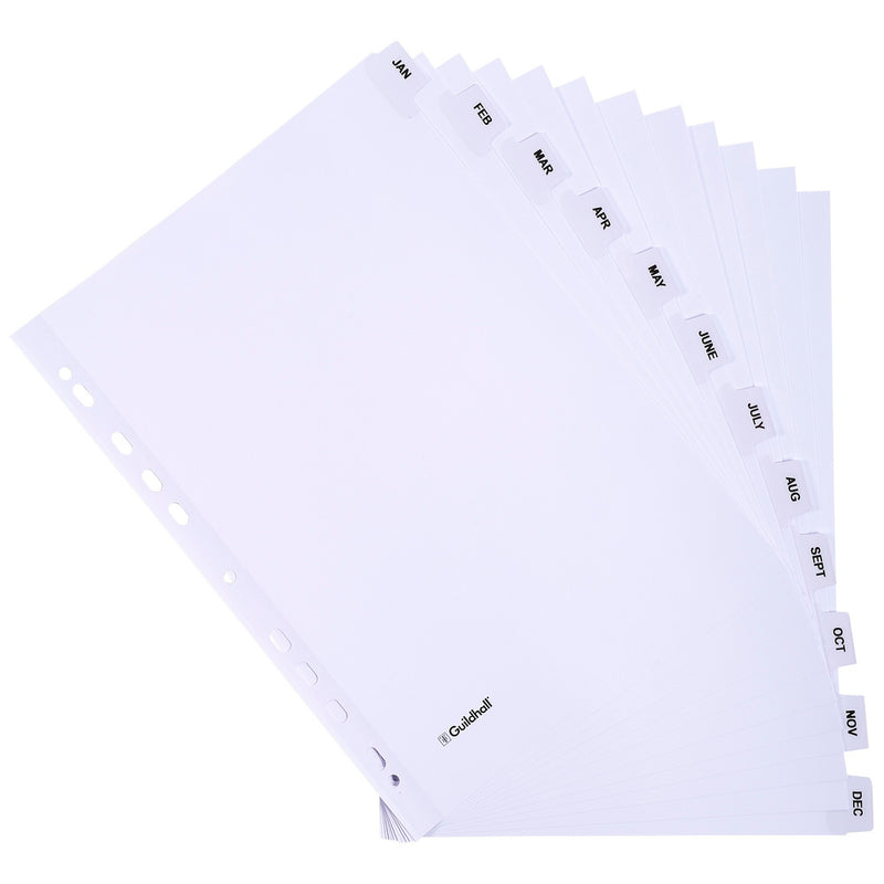 Exacompta Index Jan-Dec A4 160gsm Card White with White Mylar Tabs - MWDJ-DZ - UK BUSINESS SUPPLIES
