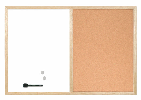 Bi-Office Combination Board Cork/Non Magnetic Whiteboard Pine Frame 600x400mm - MX03001010 - UK BUSINESS SUPPLIES