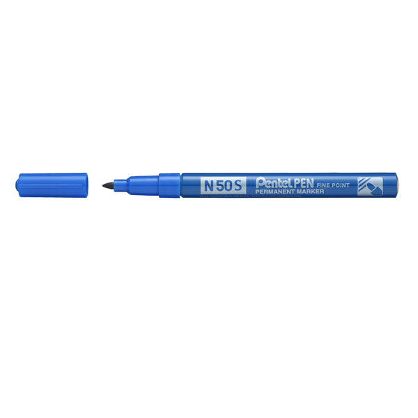 Pentel N50S Permanent Marker Fine Bullet Tip 0.5-1mm Line Blue (Pack 12) - N50S-C - UK BUSINESS SUPPLIES