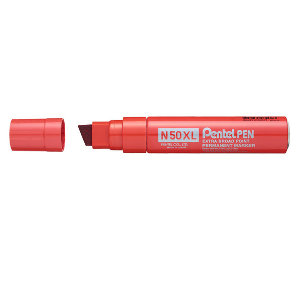 Pentel N50XL Permanent Marker Jumbo Chisel Tip 17mm Line Red (Pack 6) - N50XL-B - UK BUSINESS SUPPLIES