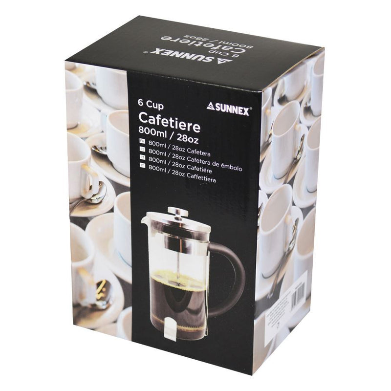 Sunnex Cafetiere 6 Cup Glass and Chrome 800ml