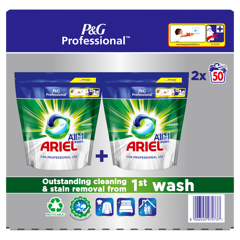 Ariel Professional Original All-In-1 Laundry Pods 50's, 100% Soluble