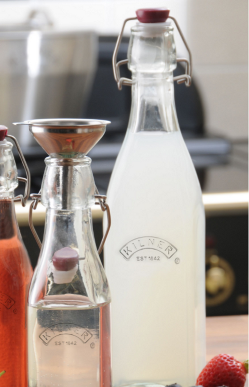 Kilner Branded Traditional Vintage Style Square Airtight Clip Top Preserve Glass Bottles, 1L