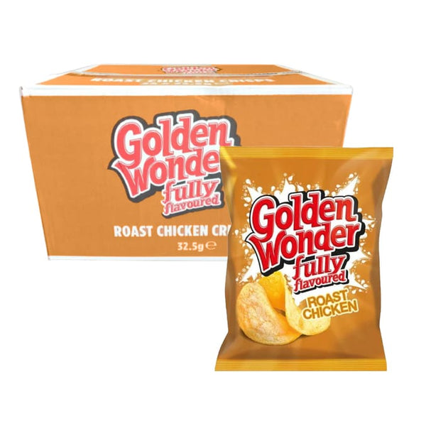 Golden Wonder Fully Flavoured Roast Chicken Flavour Crisps 32.5g Full Box 32 Pack