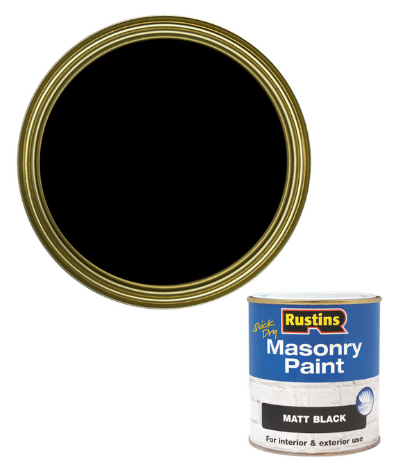 Rustins Masonry Paint | Matt Black | Quick Drying | Low Odour | 250ml