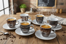 Fixtures Coffee Printed Design Espresso Cup & Saucer Set {12 Piece Set}