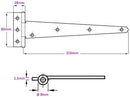 Pair of Light Duty Tee Hinges in Black or Zinc Plated Finish 250mm (10") Black