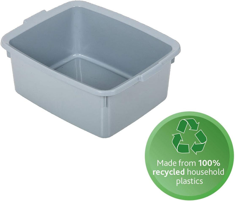 Addis Eco Made From 100% Plastic Xl Rectangular Washing Up Bowl, 12L, Recycled Light Grey