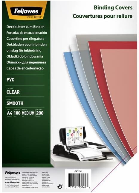 Fellowes (A4) 200 Microns PVC Cover (Clear) - Pack of 100 5376102
