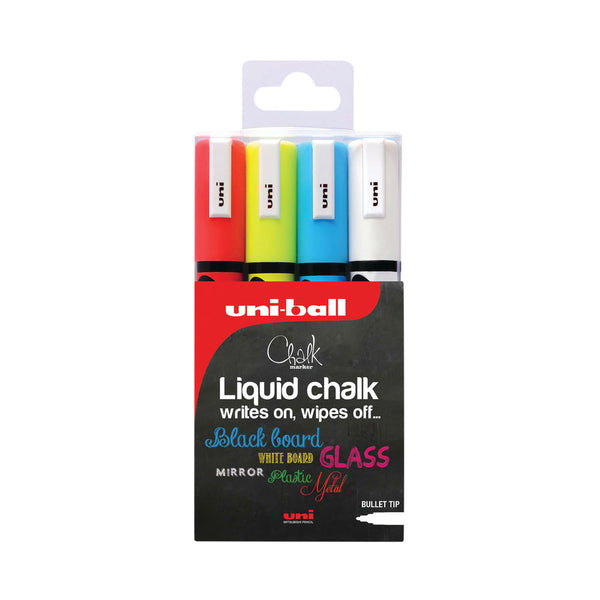 Uniball PWE-5M Chalk Marker Medium Bullet Assorted (Pack of 4) 153528181