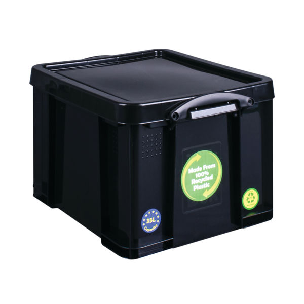 Really Useful Recycled Plastic Storage Box Black 35 Litre W480 x D390 x H310mm