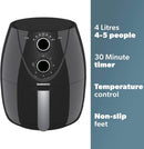 Daewoo 4L Manual Air Fryer | Family Size | Black | 4 Litre Capacity