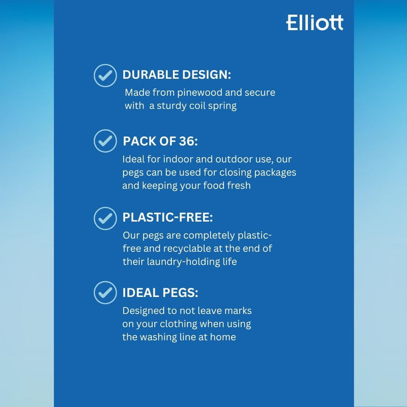 Elliott Traditional Pinewood Clothes Pegs  36 Pegs