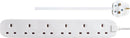 Masterplug Six Socket Extension Lead, 2 Metre, White