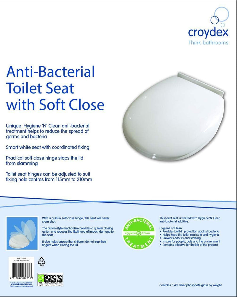 Croydex White Plastic Antibacterial Toilet Seat HYGI WL400022H {Reduced to Clear}
