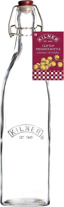 Kilner Branded Traditional Vintage Style Square Airtight Clip Top Preserve Glass Bottles, 1L