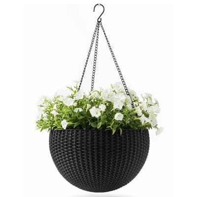 Fixtures Black Rattan Effect Hanging Basket LARGE 25cm x 16cm