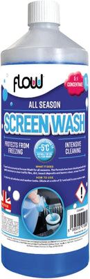 Flow 1L Screen Wash Concentrate | All Season Windscreen Cleaner | Protects to -5°C | Intensive Cleaning Formula
