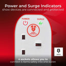 Masterplug Four Socket Power Surge Protected Extension Lead, 4 Metres, White