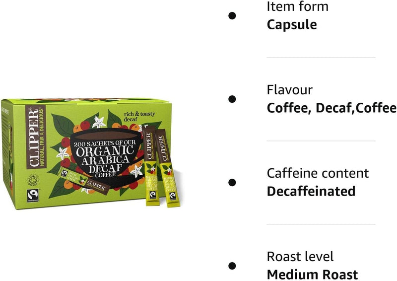 Clipper Organic & Fairtrade Instant Coffee 200 Sticks Decaf