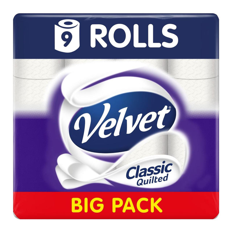 Velvet Quilted 3 Ply Toilet Rolls 9 Pack
