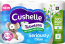 Cushelle Tubeless 2-Ply Toilet Rolls 50% Longer Rolls (Pack of 6=9)