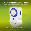 Masterplug Tms24-Mp Energy Saving Daily Mechanical Segment Timer Plug, White