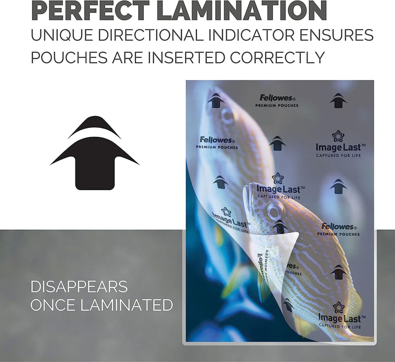 Fellowes A3 Laminating Pouches, Gloss, 250 Micron (2 x 125 Micron) with Image Last Directional Quality Mark - Pack of 100, transparent