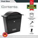 Burg-Wachter Black Classic Wall Mounted Galvanised Steel Lockable Weatherproof Post Box