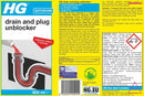 HG Drain & Plug Unblocker, Effectively Removes Blockages & Cleans Blocked Drains 500ml