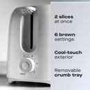 Daewoo Essentials 2 Slice Toaster |  White | 700W