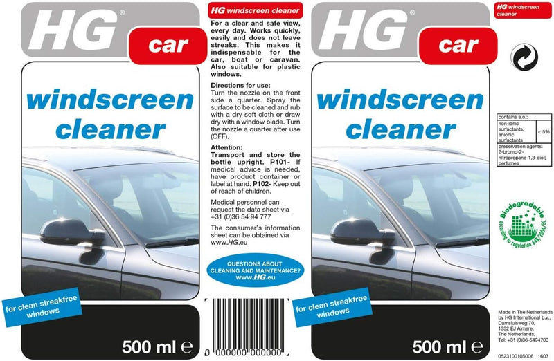 HG Car Windscreen Cleaner, for Streak Free Shine 500ml