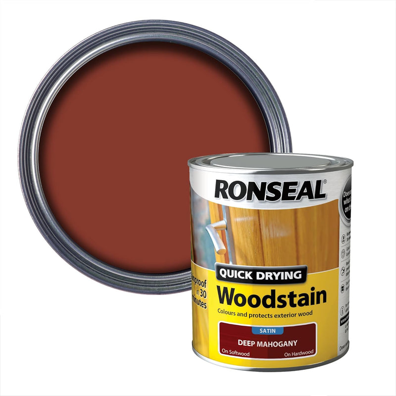Ronseal Deep Mahogany Satin Woodstain | Soft or Hard Wood | Quick Drying | 2.5L