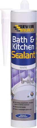 Everbuild Bath and Kitchen Acrylic Sealant – Anti Mould Formulation – White – 290ml cartridge